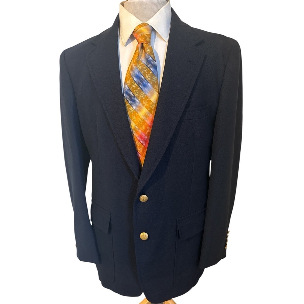 Vintage Hopsack Blazer Palm Beach Sz 42R Navy Blue Gold Buttons Jacket USA Made